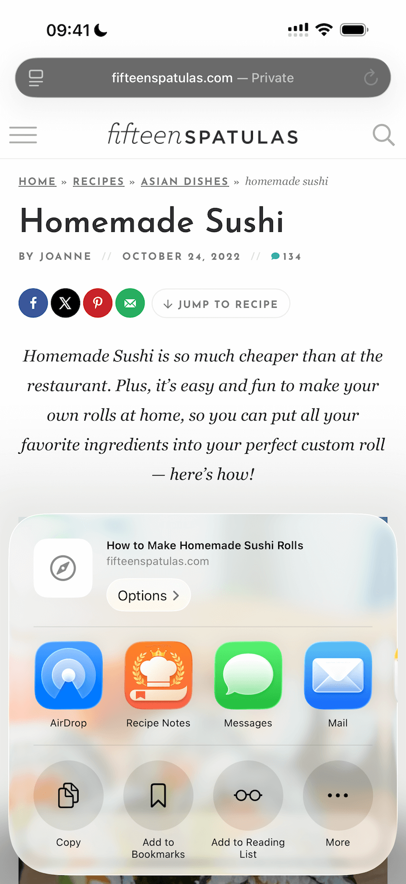 Tap the Recipe Notes icon