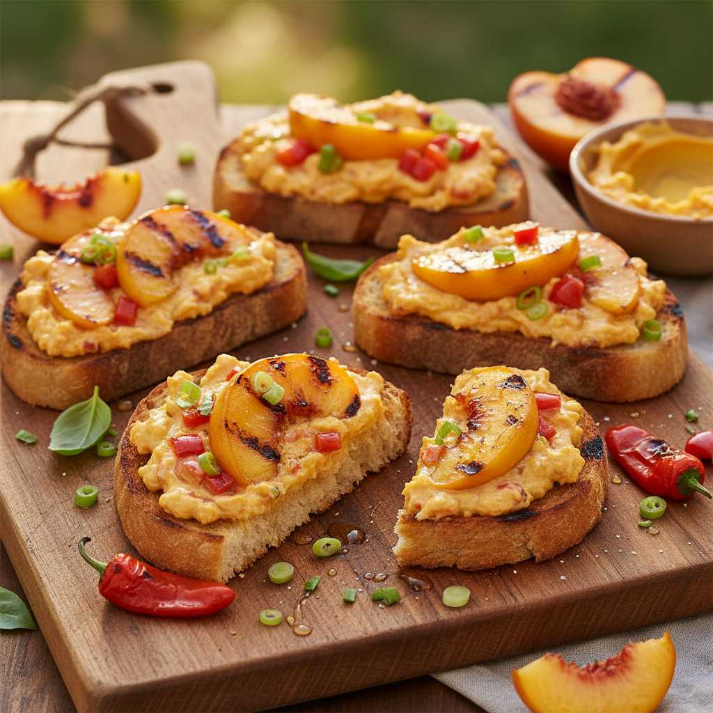 Grilled Peach Toast With Pimiento Cheese