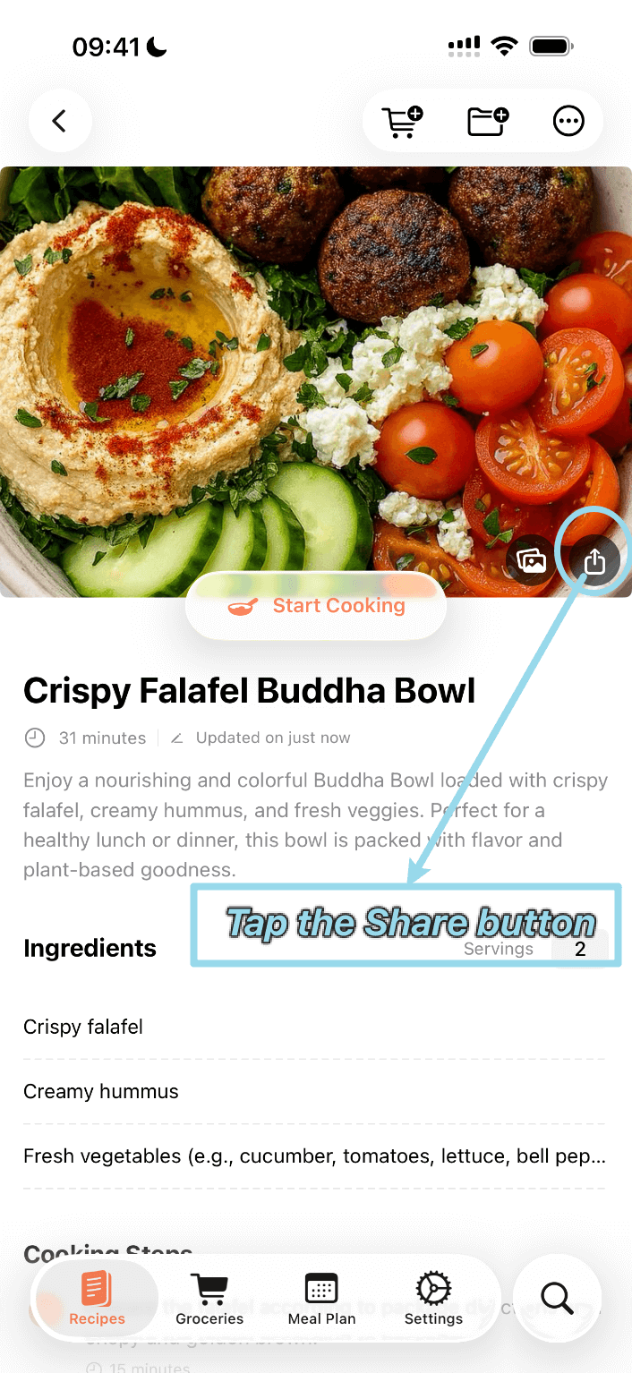 Share from Recipe Details - Option 1 - Step 2