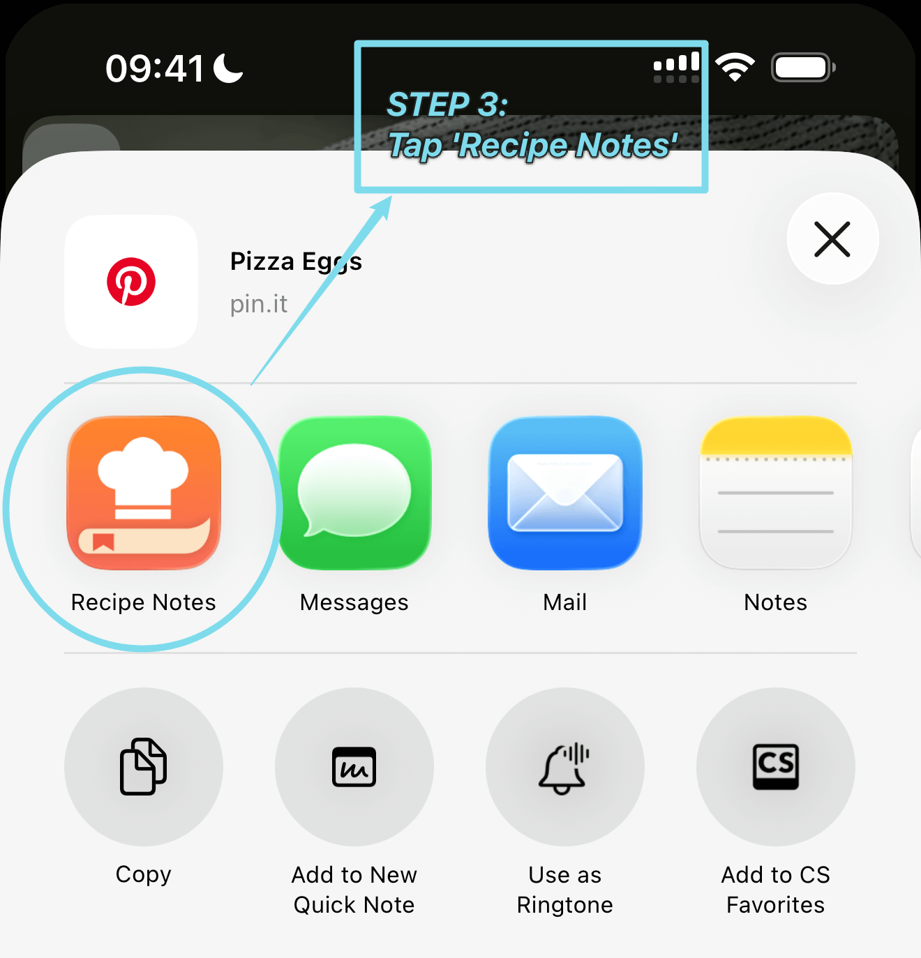 Select Recipe Notes - Step 3