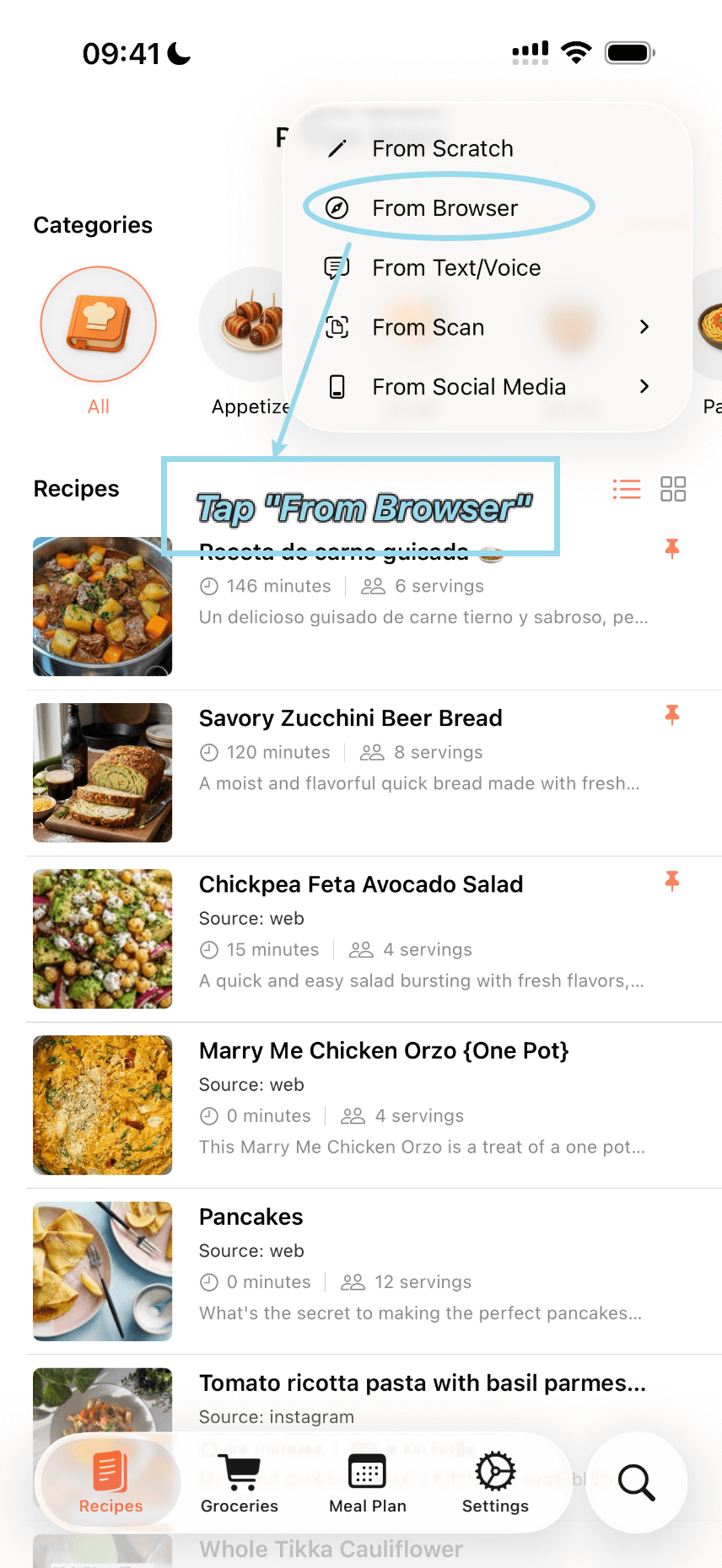 Open Recipe Notes Browser - Step 1