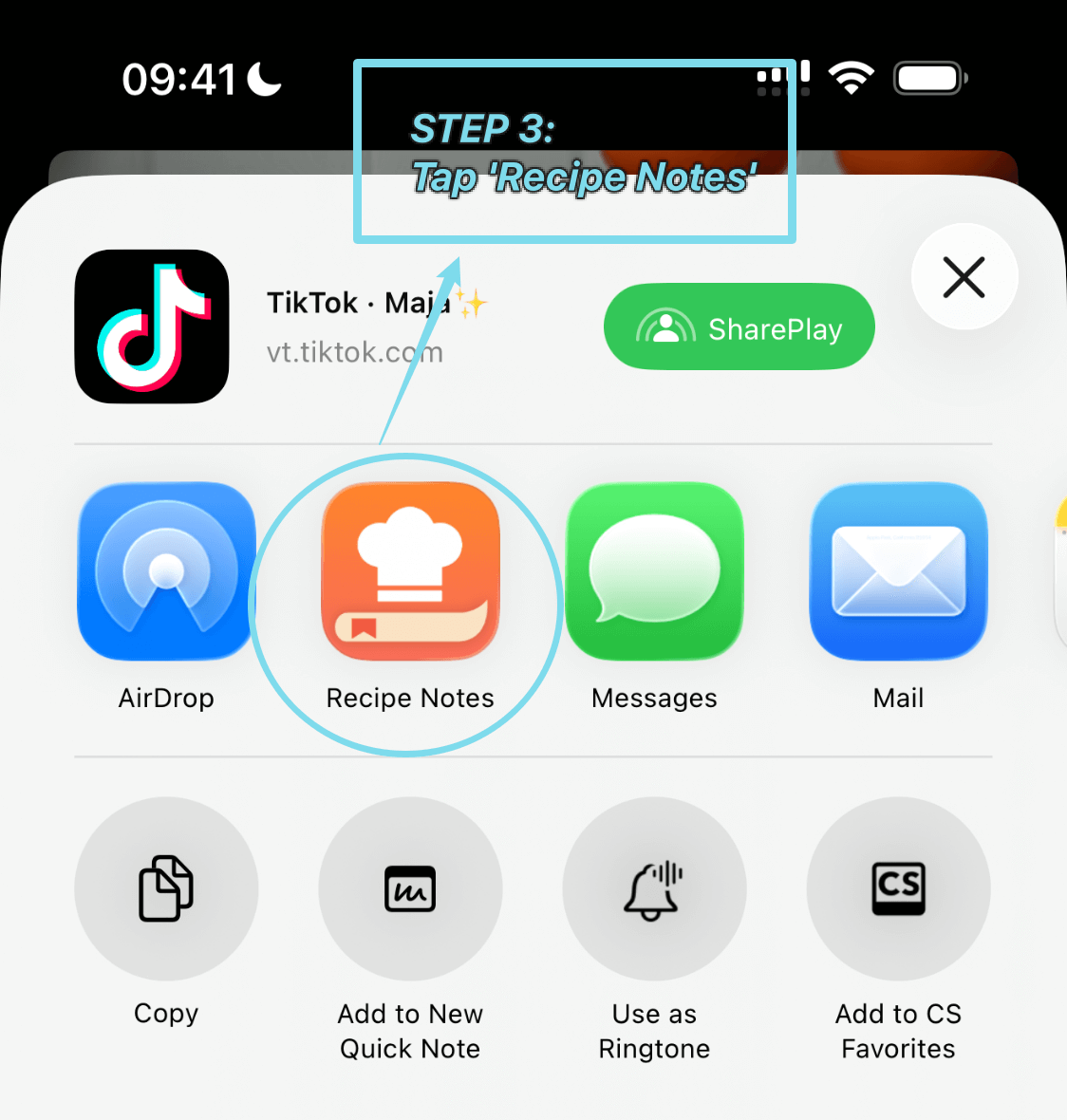 Select Recipe Notes - Step 3