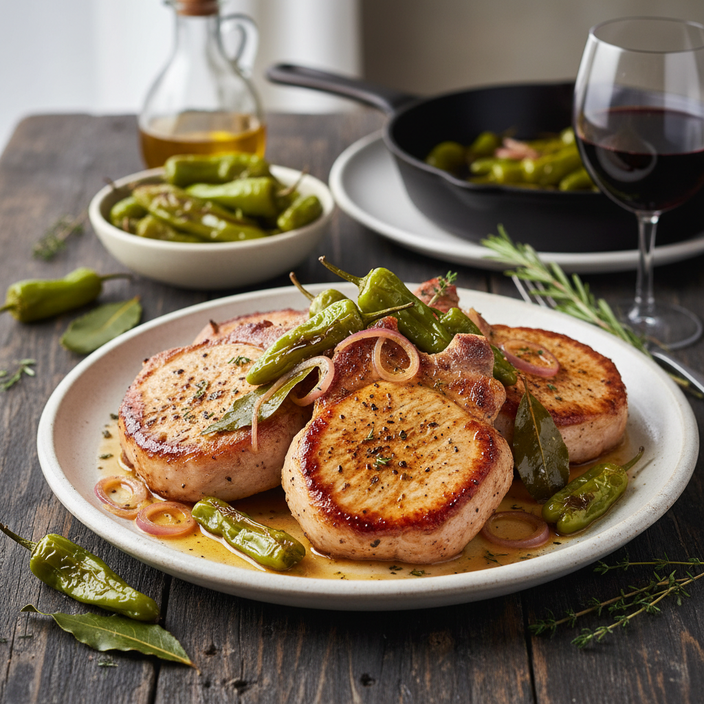 Pork Chops and Padrón Chiles en Escabèche