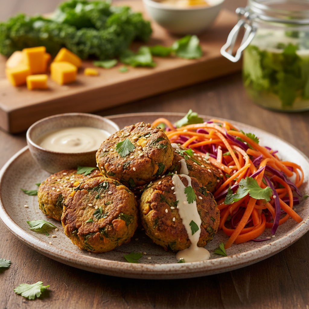 Kale and Pumpkin Falafels With Pickled Carrot Slaw